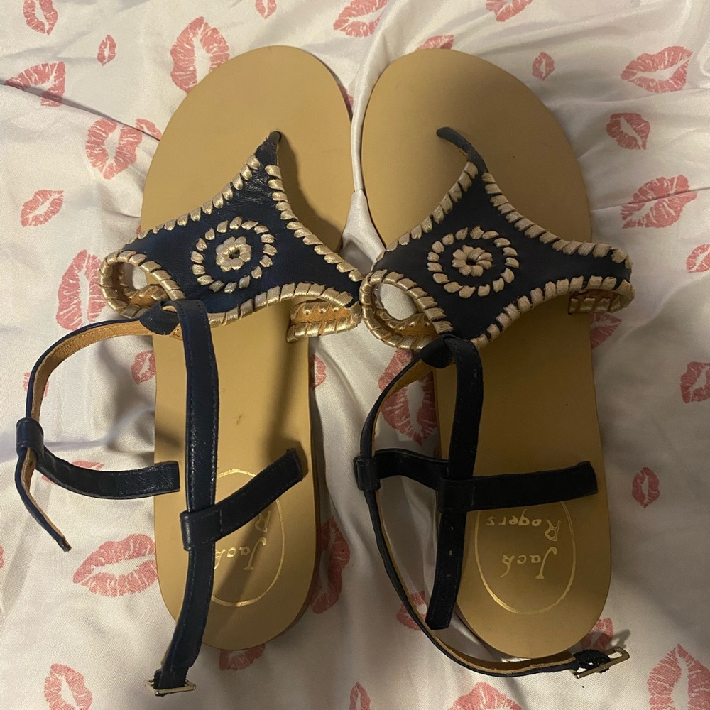 Jack Rogers Navy and Tan Sandals